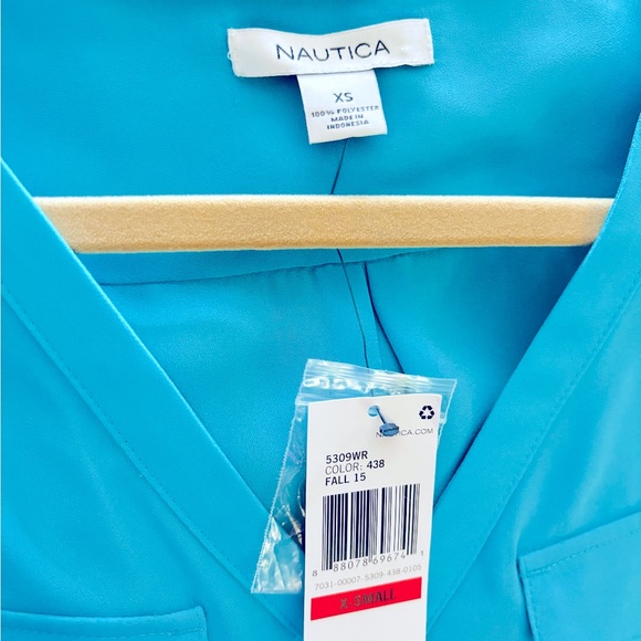 NEW NAUTICA Teal Blue Long Sleeve Button V-Neck Blouse Top XS - Picture 5 of 6